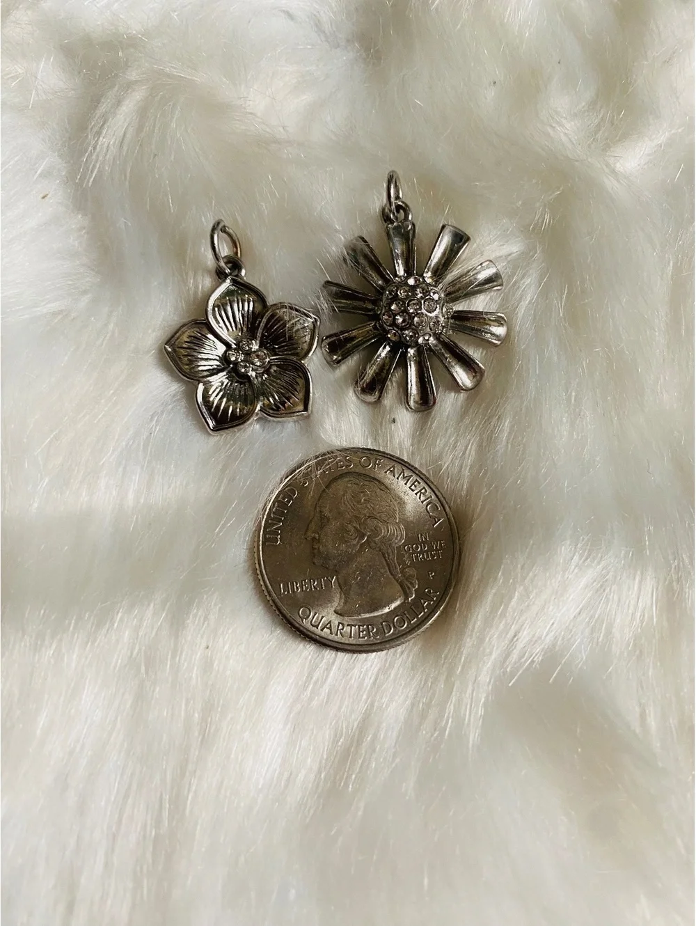 Set of Two Silver Tone Floral Charms Pendants